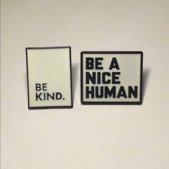 BE A NICE HUMAN & BE KIND hat/lapel pin set - Picture 1 of 2
